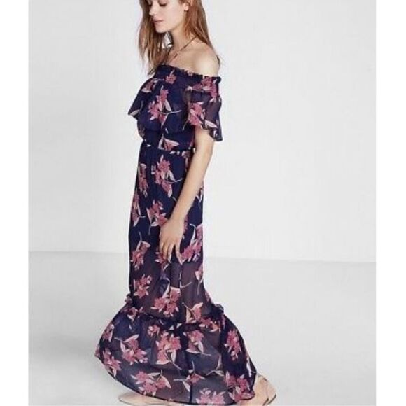 Express navy floral empire waist maxi dress sz XS - Picture 1 of 7